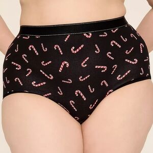 Lane Bryant Cacique Black Red  Candy Cane High Waist Cotton Panties 22/24 Nwt